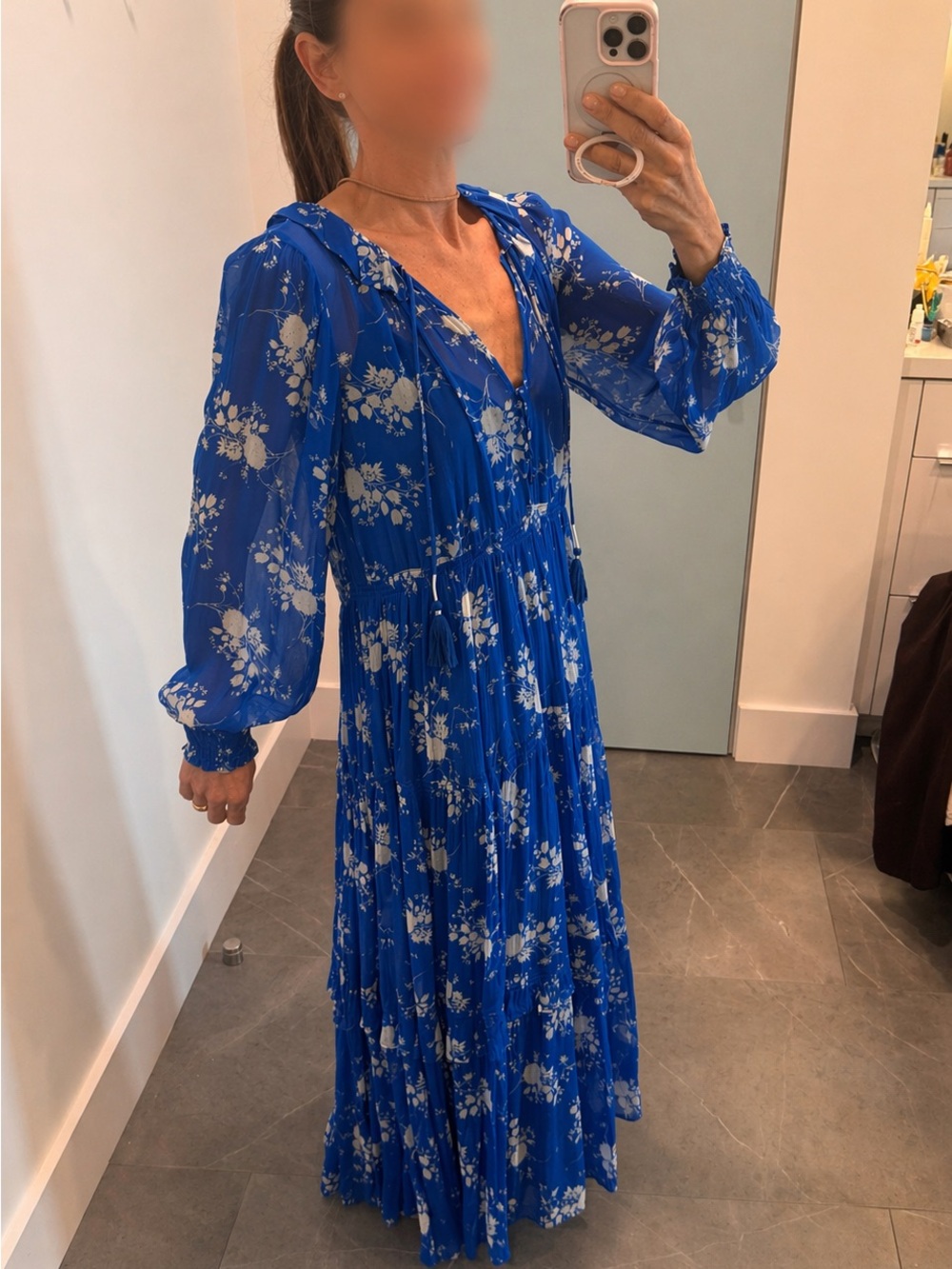 Anthropologie Royal Blue Floral Maxi Dress, Like New